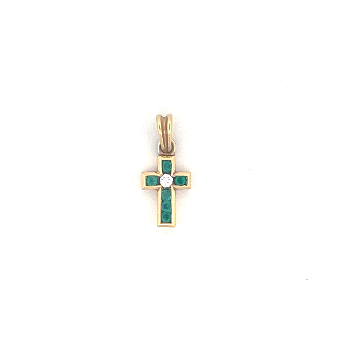 Pendant Cross Gold Emeralds Diamond